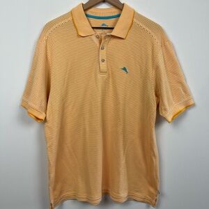 Tommy Bahama Orange and White Striped Polo